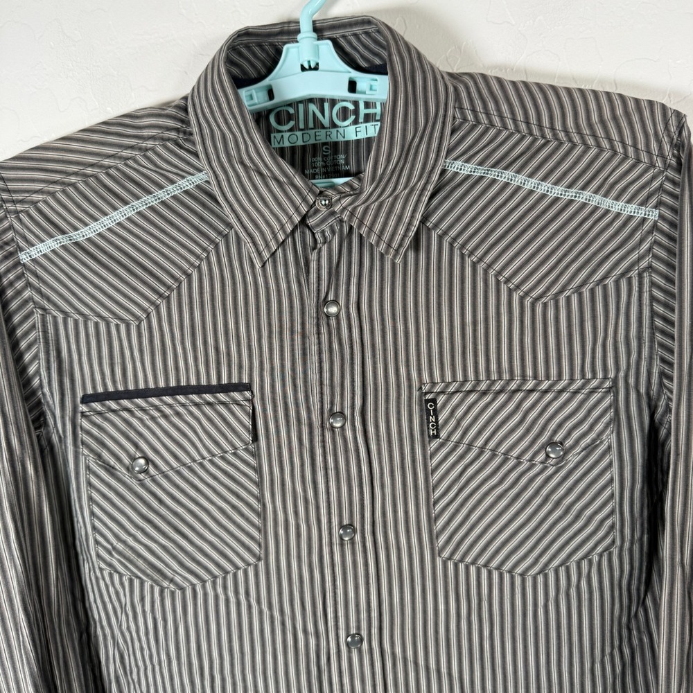 Cinch Shirt Mens Small Gray Pearl Snap Modern Fit Western Cowboy Striped